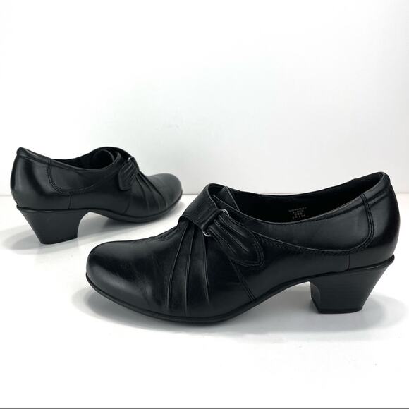 Earth Voyager Heeled Pump/Bootie Size 10 D Wide Black Leather Adjustable Closure - Picture 1 of 15